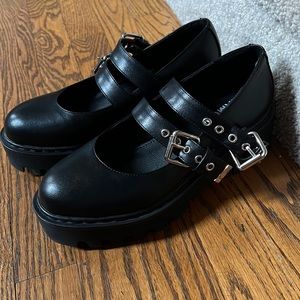 Dolls Kill LaModa Black Night Sweetie Pie Lug Platform Mary Jane Shoes Size 7